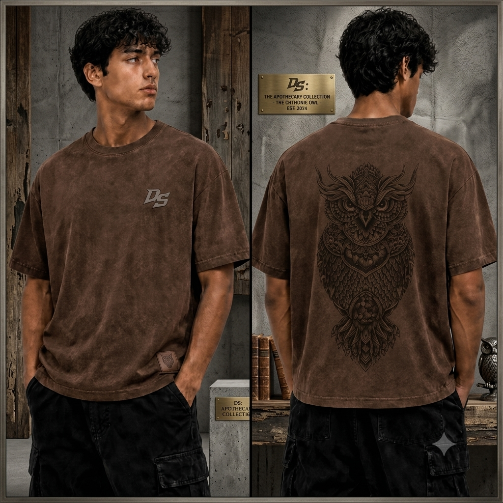 The Chthonic Owl Tee — Brown Mineral Wash