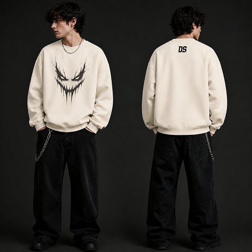 Evil Grin Sweatshirt — Bone Cream